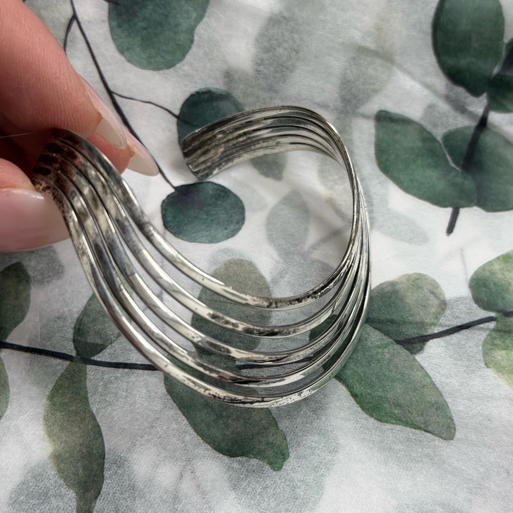 Modernist Sterling Silver Wave Cuff Bracelet 21.1g